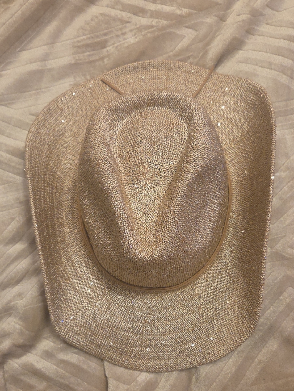 Straw Cowboy Hat with Subtle Sparkle - Natural Beige